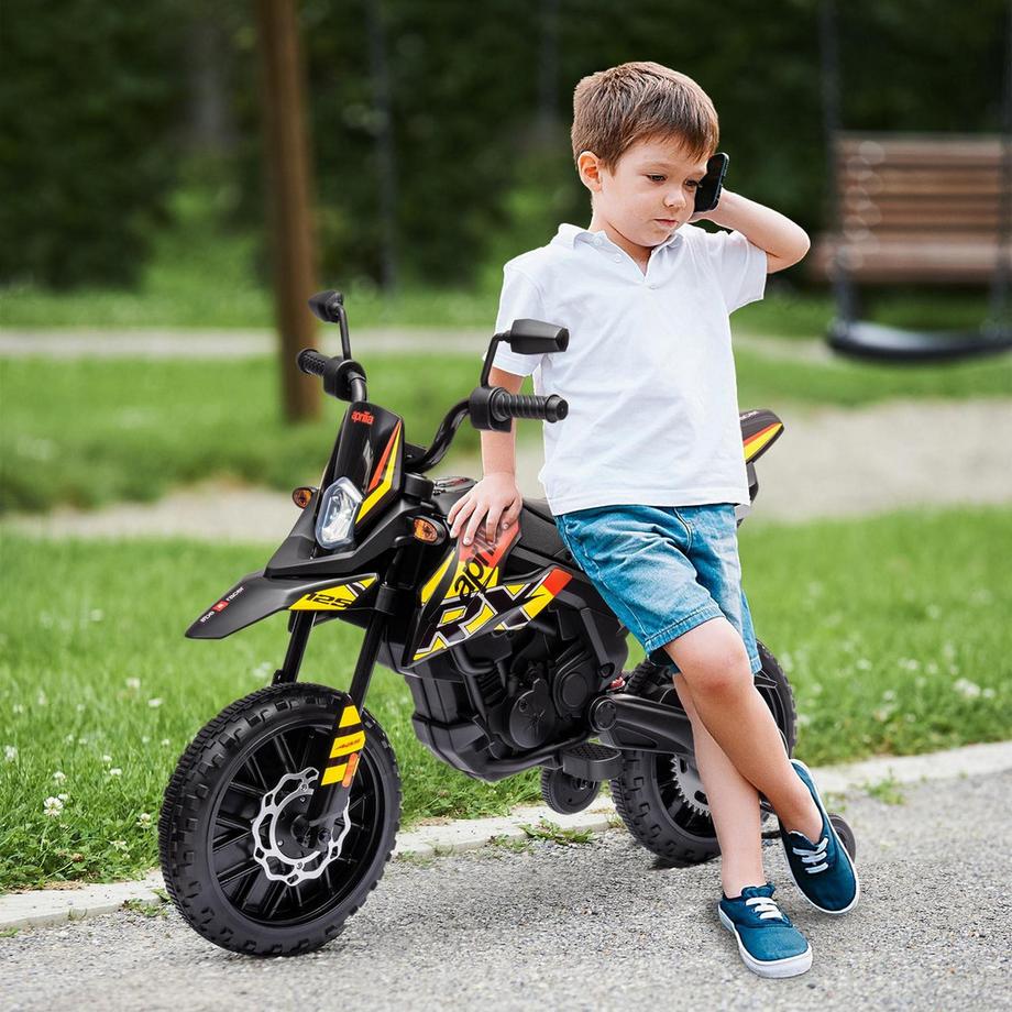 Northio  Kinder Elektro-Motorrad, 12V Kindermotorrad mit Musik, 6 km/h Kinderfahrzeug mit abnehmbar Trainingsrädern, 12 Zoll Kunststoffreifen, für 3-8 Jahre Kinder, max. 30 kg, Gelb 
