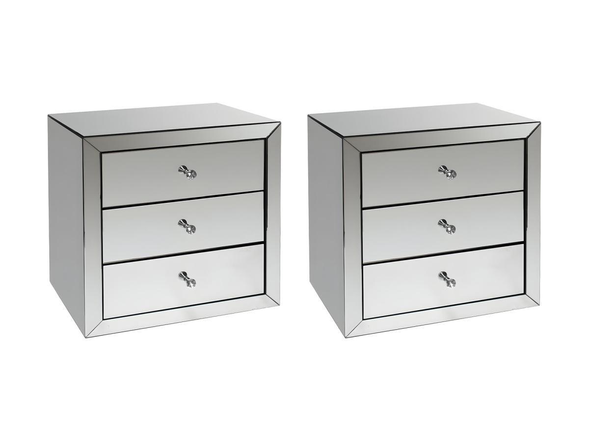 Image of 2er-set Nachttische Design Mit 3 Schubladen - Mdf & Spiegel - Glacia Von Pascal Morabito Unisex Silber ONE SIZE