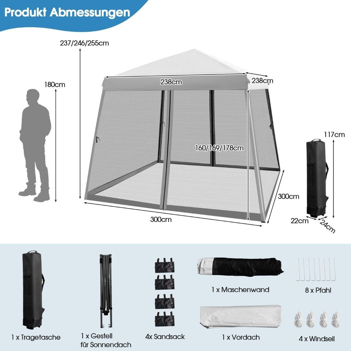Northix Grande tente de fête à auvent de 3 m x 3 m avec pieds inclinés gris  
