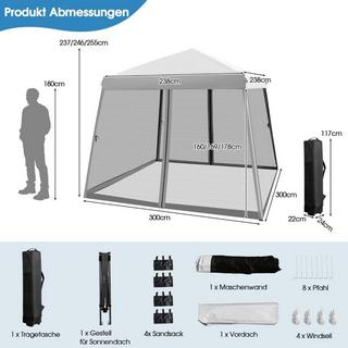 Northix Grande tente de fête à auvent de 3 m x 3 m avec pieds inclinés gris  