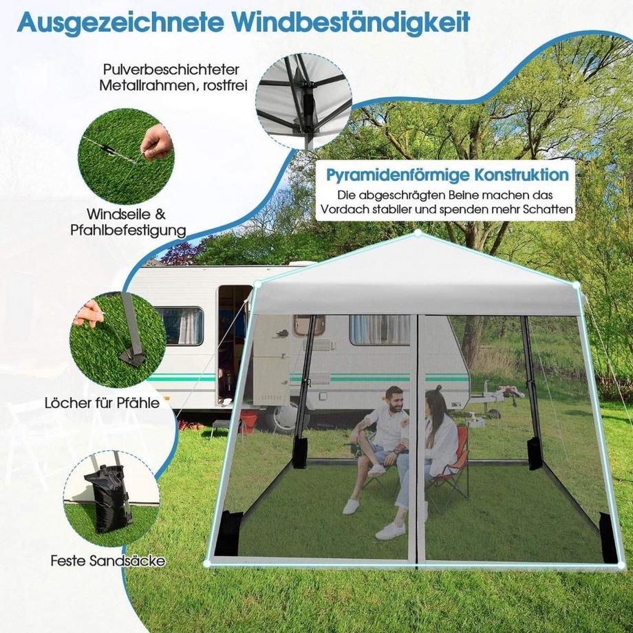 Northix Grande tente de fête à auvent de 3 m x 3 m avec pieds inclinés gris  