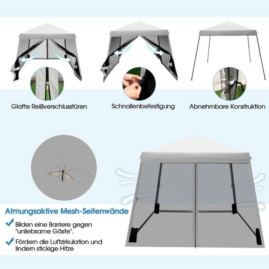 Northix Grande tente de fête à auvent de 3 m x 3 m avec pieds inclinés gris  