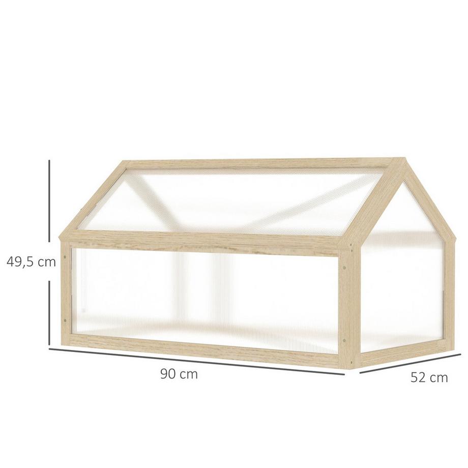 Northio Frühbeet aus Holz, Mini Gewächshaus 90 x 52 x 49,5 cm, Treibhaus mit Abdeckung, lichtdurchlässig Frühbeetkasten, winterfest Hochbeet für Garten, Balkon, Naturholz Aosom  