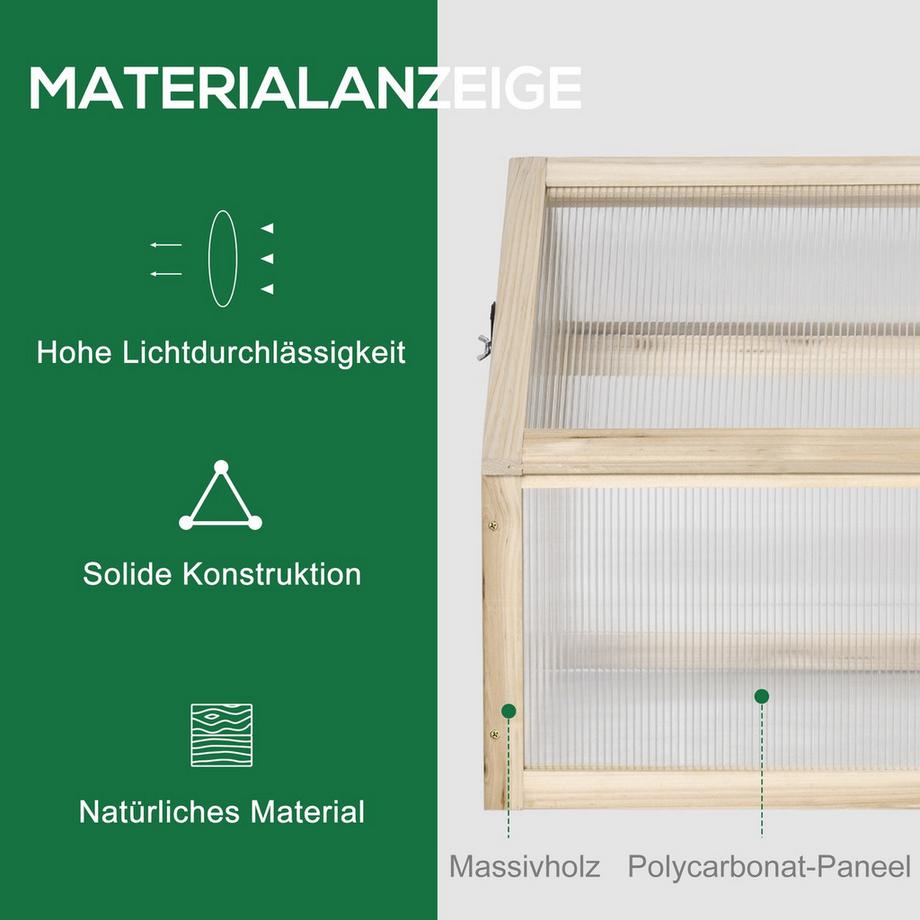 Northio Frühbeet aus Holz, Mini Gewächshaus 90 x 52 x 49,5 cm, Treibhaus mit Abdeckung, lichtdurchlässig Frühbeetkasten, winterfest Hochbeet für Garten, Balkon, Naturholz Aosom  