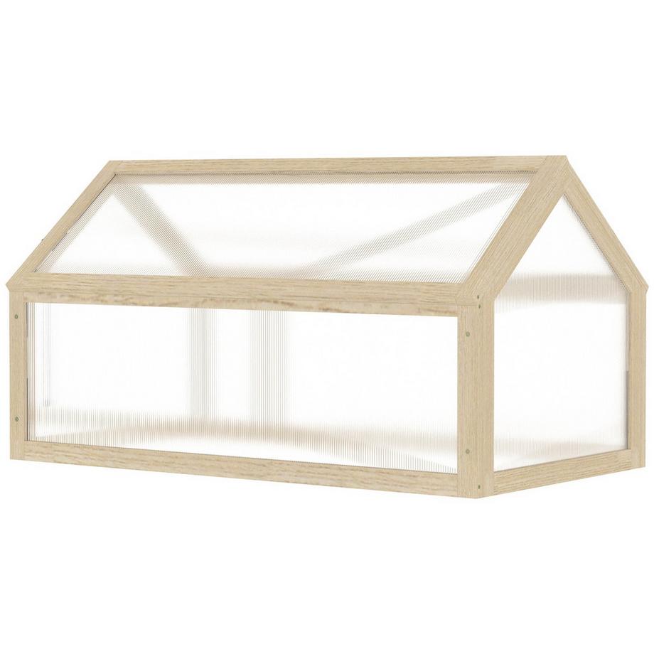 Frühbeet aus Holz, Mini Gewächshaus 90 x 52 x 49,5 cm, Treibhaus mit Abdeckung, lichtdurchlässig Frühbeetkasten, winterfest Hochbeet für Garten, Balkon, Naturholz Aosom