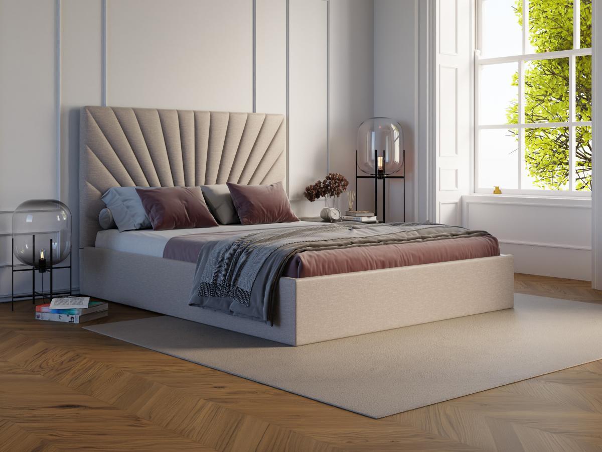 PASCAL MORABITO Letto con contenitore 140 x 190 cm Tessuto Beige - RILIODA di PASCAL MORABITO  