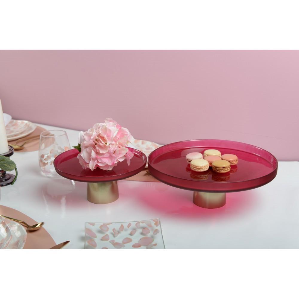 Aulica  PLAT A GATEAUX FRAMBOISE SUR PIED DORE 21X21X8CM 