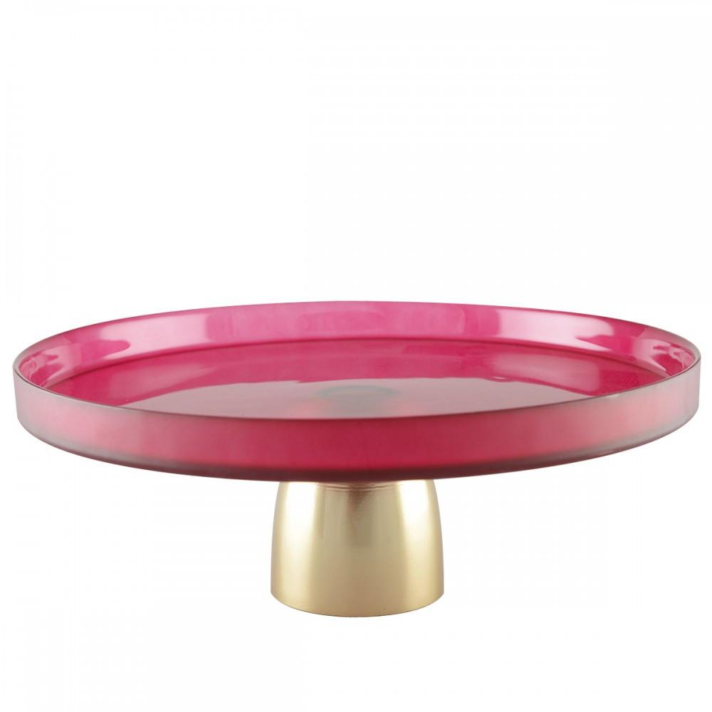 Aulica  PLAT A GATEAUX FRAMBOISE SUR PIED DORE 21X21X8CM 