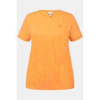 Ulla Popken  T-Shirt, Pfirsich, Rundhals, Halbarm, Biobaumwolle 