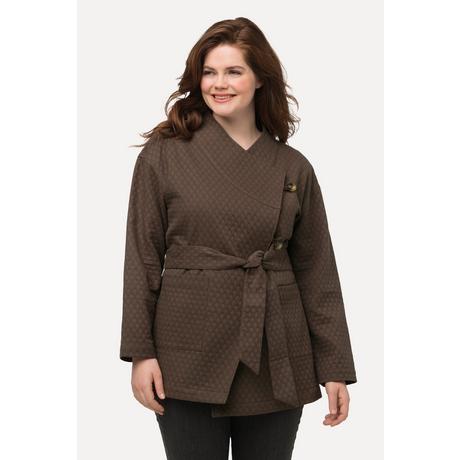 Ulla Popken  Veste style cache-cœur, col châle et ceinture, coton bio 