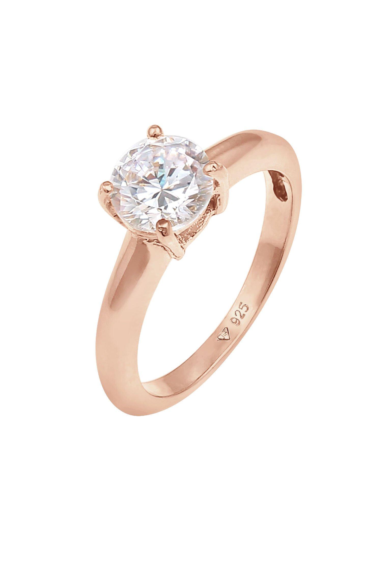 Image of Ring Solitär Klassisch Mit Zirkonia Damen Goldrosa 54mm