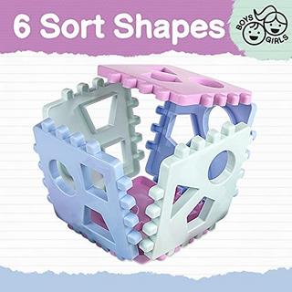 Activity-board  Cubes enfichables pour trieur de formes | Boîte enfichable Cubes de jeu pour bébé avec 18 blocs de tri et hochet pour enfants fabriqués en UE 