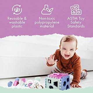 Activity-board  Formensortierer Steckwürfel | Steckbox Babyspielwürfel mit 18 Sortierblöcken und Kinderrassel 