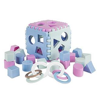 Activity-board  Cubes enfichables pour trieur de formes | Boîte enfichable Cubes de jeu pour bébé avec 18 blocs de tri et hochet pour enfants fabriqués en UE 