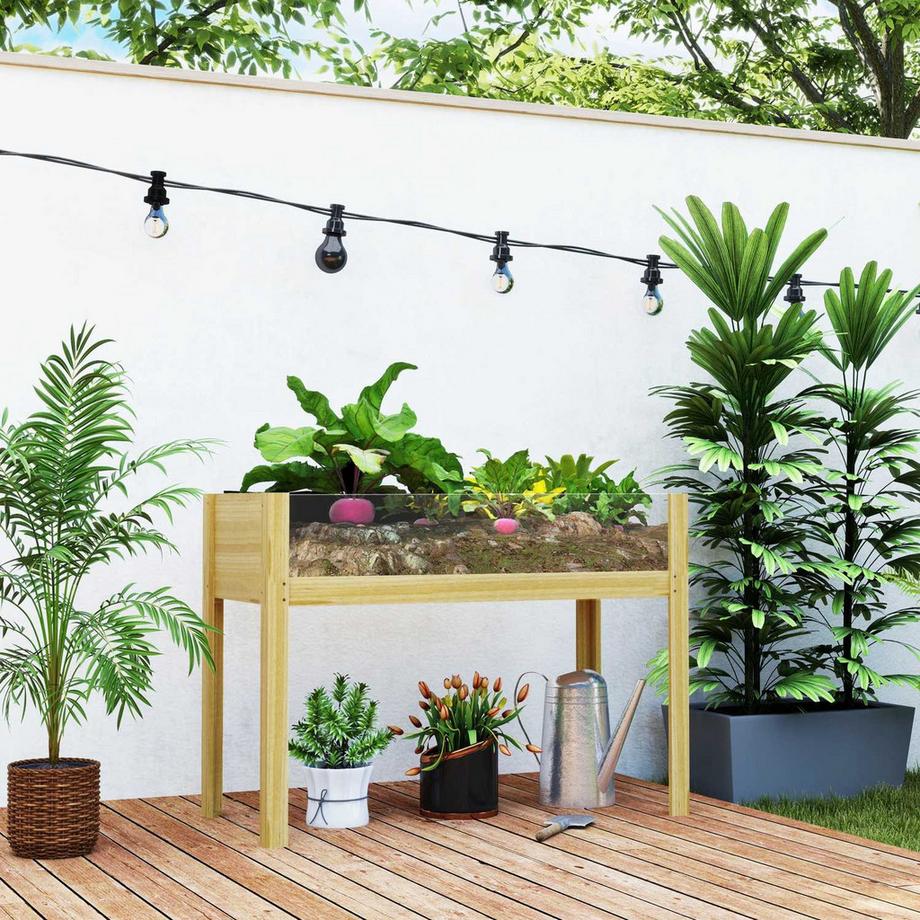 Northio Aiuola rialzata con pannelli in acrilico, aiuola rialzata per erbe aromatiche con fori di drenaggio, fioriera in legno, aiuola resistente alle intemperie, aiuola da giardino, aiuola per giardino, balcone, 110 x 50 x 80 cm legno naturale  