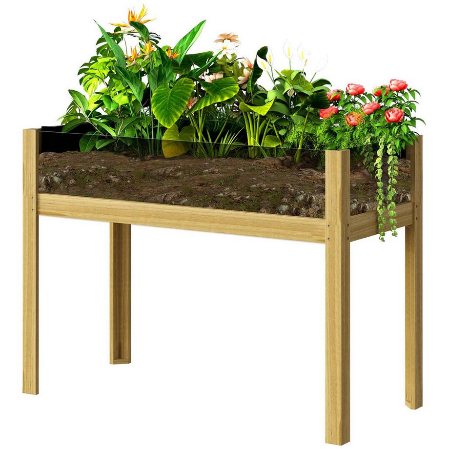 Aiuola rialzata con pannelli in acrilico, aiuola rialzata per erbe aromatiche con fori di drenaggio, fioriera in legno, aiuola resistente alle intemperie, aiuola da giardino, aiuola per giardino, balcone, 110 x 50 x 80 cm legno naturale