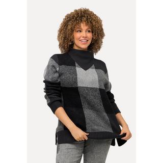 Ulla Popken  Pullover con design a quadri, collo alto e maniche lunghe 