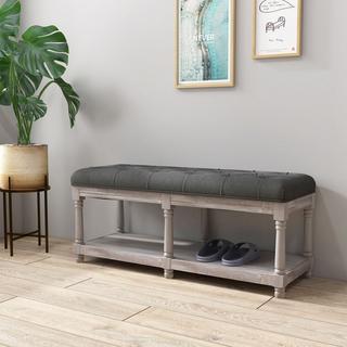 Northio  Panca per scarpe con sedile, scarpiera con spazio di stoccaggio, panca imbottita con gambe in legno, aspetto lino, grigio, 115 x 40 x 48 cm 