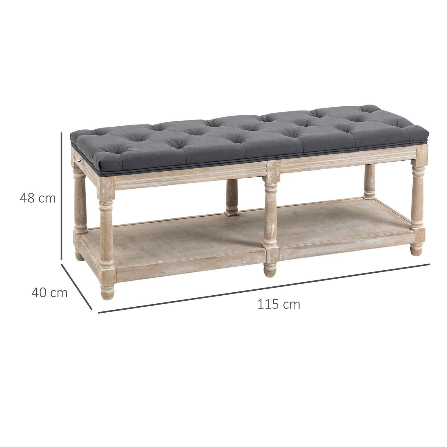 Northio  Panca per scarpe con sedile, scarpiera con spazio di stoccaggio, panca imbottita con gambe in legno, aspetto lino, grigio, 115 x 40 x 48 cm 