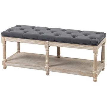 Panca per scarpe con sedile, scarpiera con spazio di stoccaggio, panca imbottita con gambe in legno, aspetto lino, grigio, 115 x 40 x 48 cm