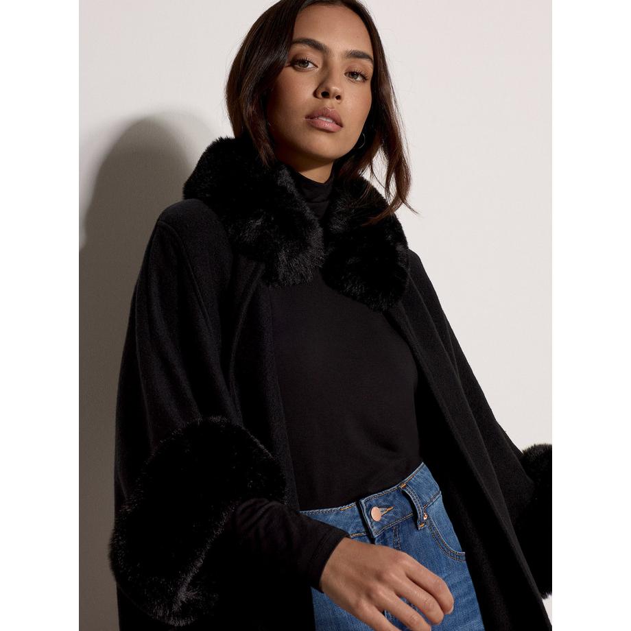 APRICOT Cape mit Gürtel aus Kunstfell  