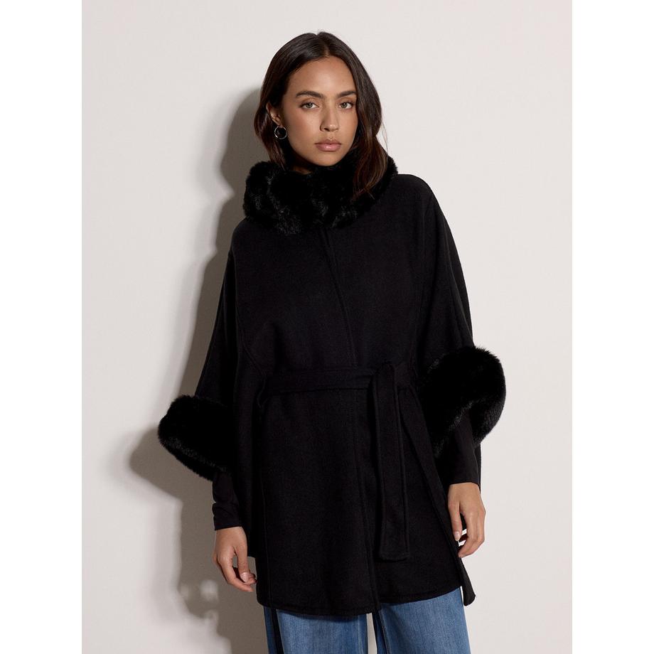 APRICOT Cape mit Gürtel aus Kunstfell  