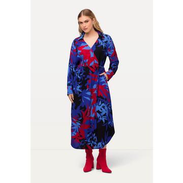 Robe midi à manches longues et col en V. Ligne en A et imprimé floral.