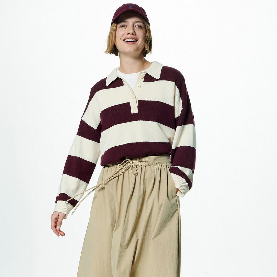 Gestreifter Pullover mit Polokragen aus Wolle- und Baumwollgemisch