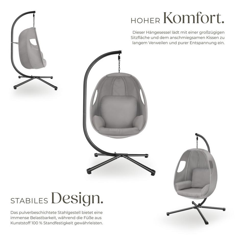 Tectake Hängesessel Anika mit extra dickem Sitzkissen, 360° drehbar stabil, bodenschonend und faltbar  