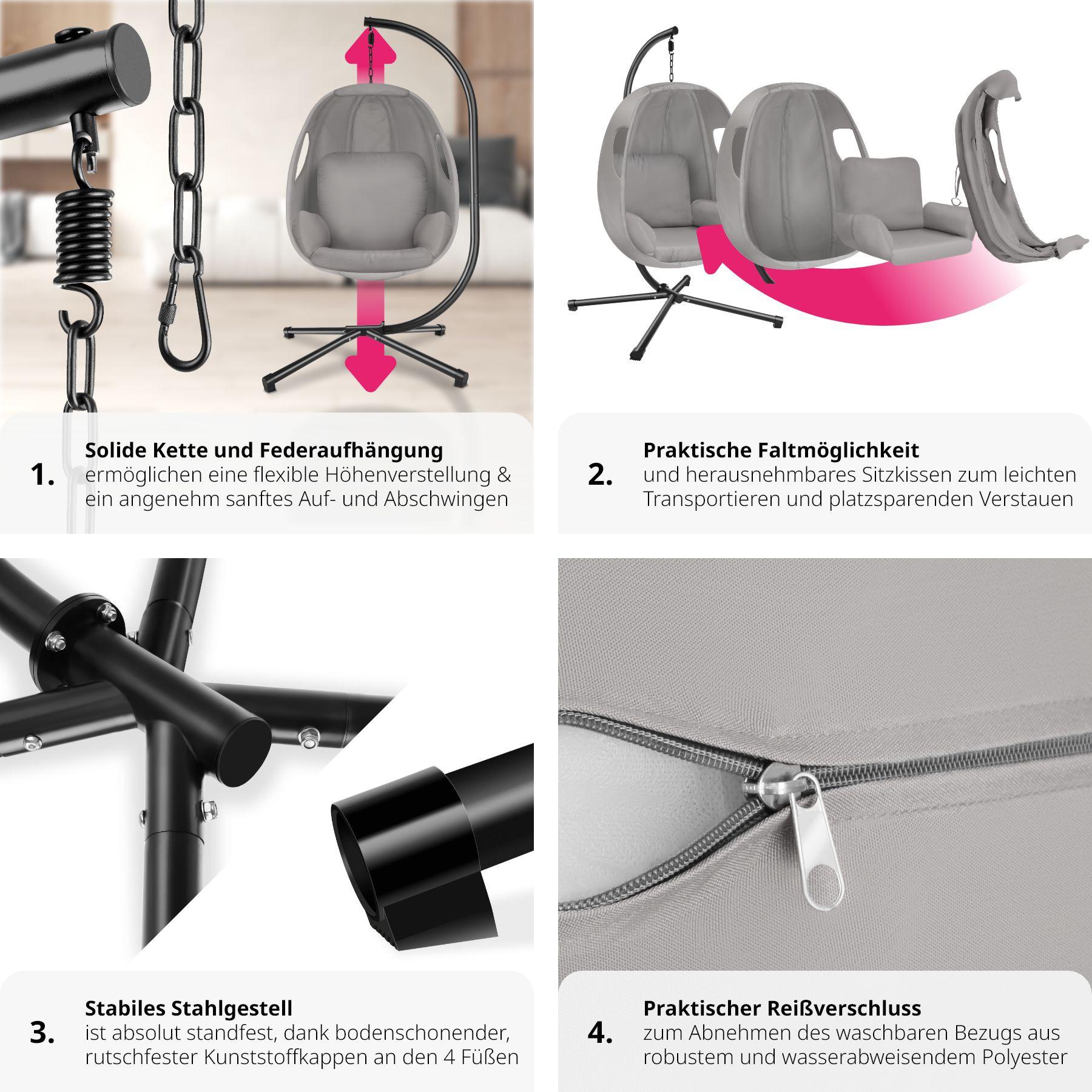 Tectake Hängesessel Anika mit Gestell und Kissen 160kg  