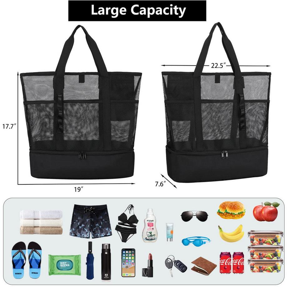 Only-bags.store  Mesh Beach Bag Large Foldable mit wasserdichter Kühltasche 