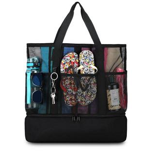 Only-bags.store Mesh Beach Bag Gross Faltbar mit Wasserdichter Kühltasche  