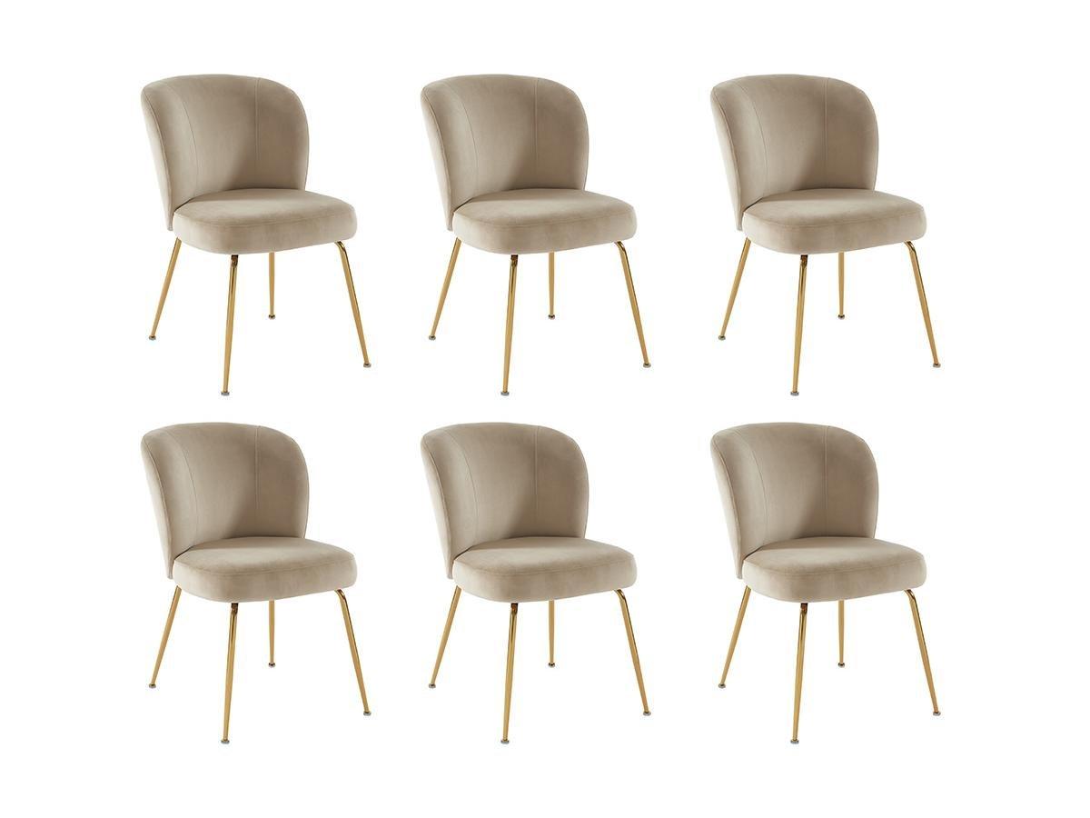 Vente-unique Lot de 6 chaises en velours et métal doré - Beige - POLPONA  