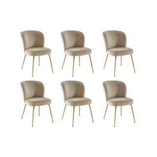 Vente-unique Lot de 6 chaises en velours et métal doré - Beige - POLPONA  