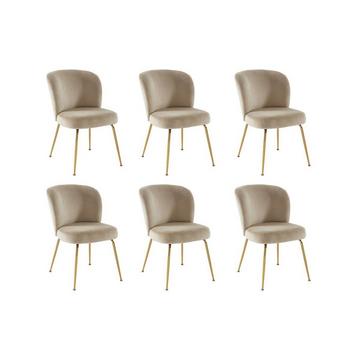 Lot de 6 chaises en velours et métal doré - Beige - POLPONA