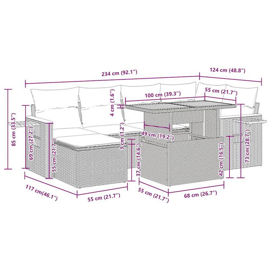 VidaXL set divano da giardino Polirattan  
