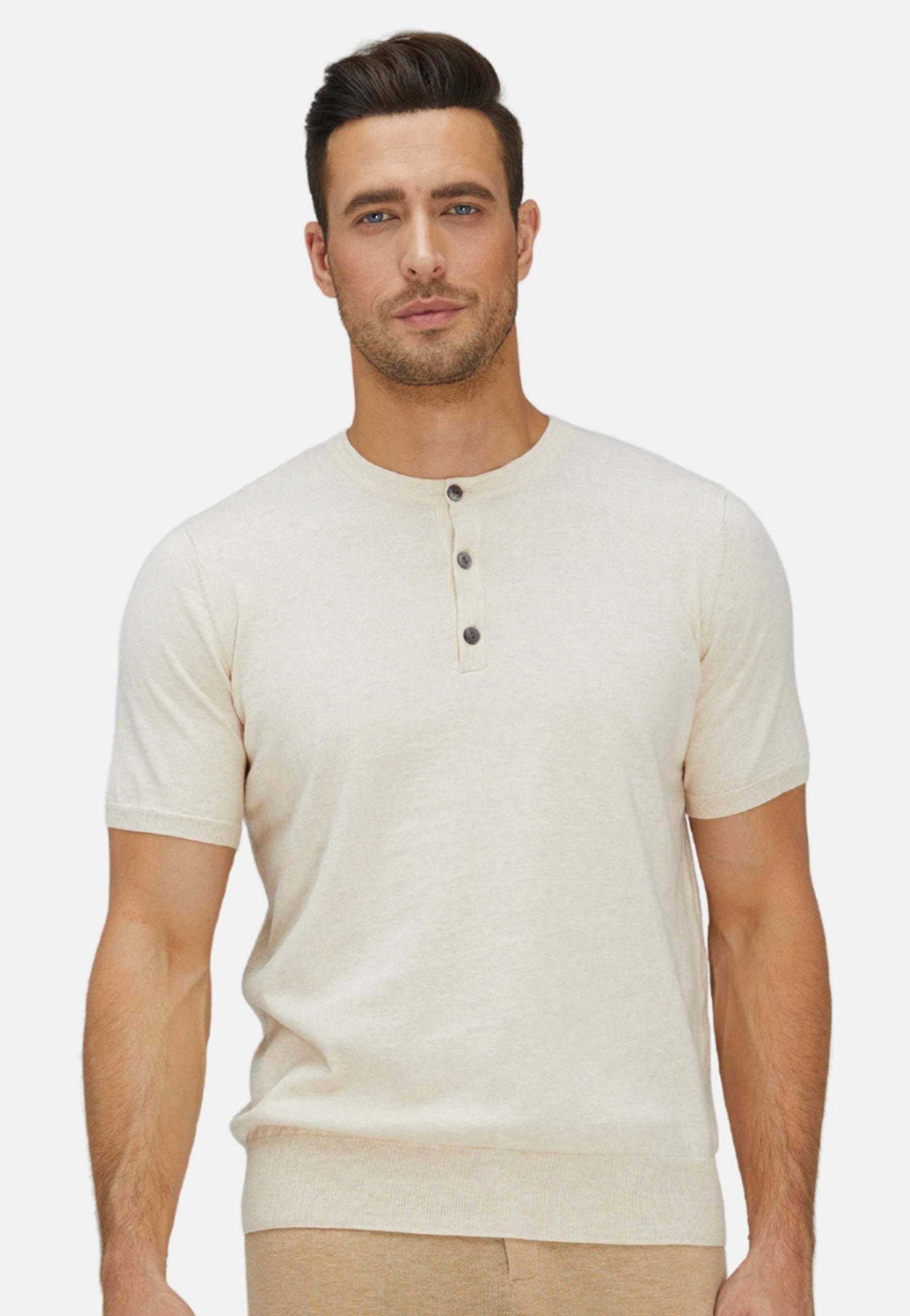 Image of Short Trim Fit Henley Aus Baumwolle Und Kaschmir Herren Beige S
