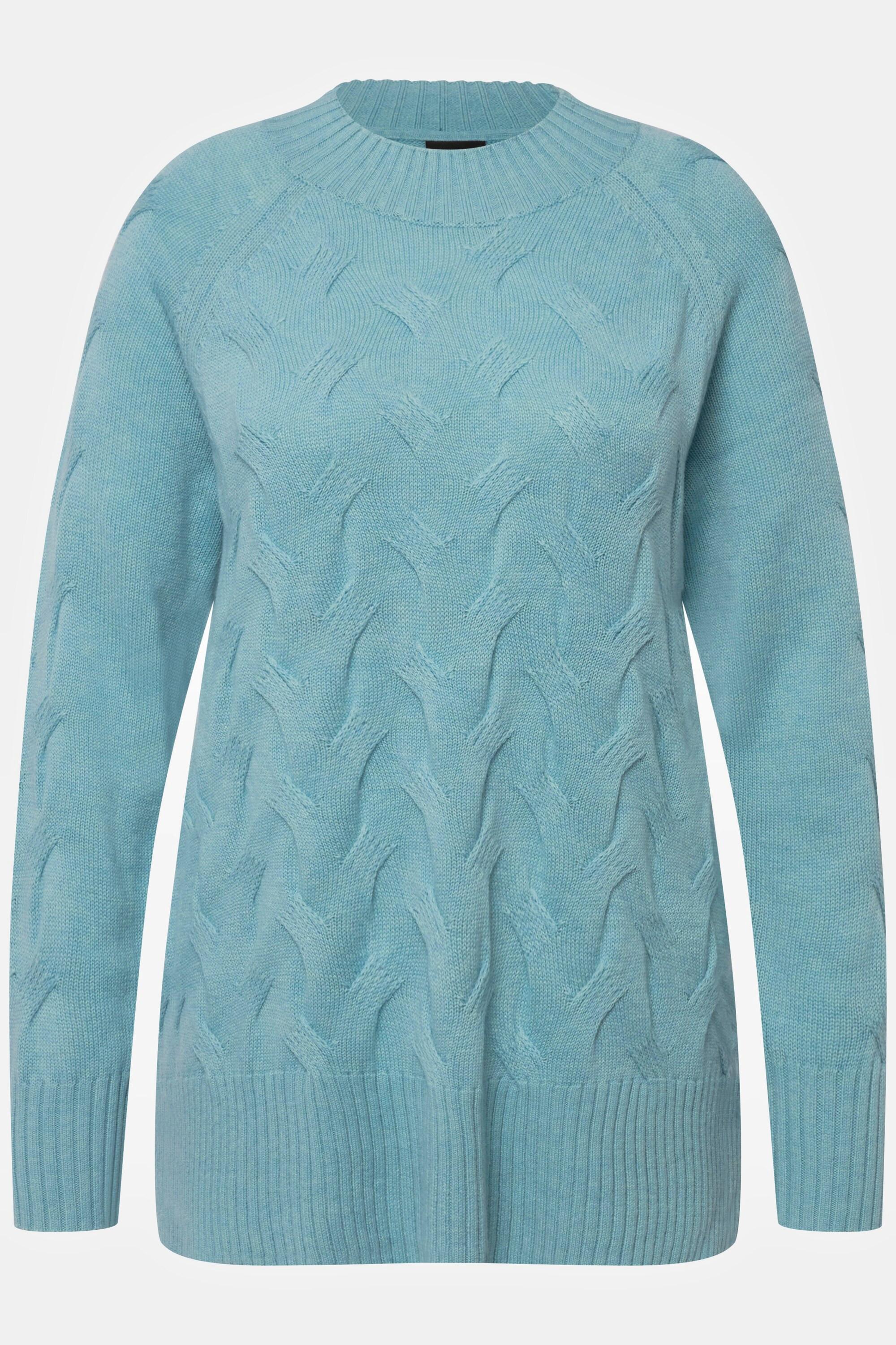 Ulla Popken  Pullover, Zopfmuster, Stehkragen, Raglan-Langarm 