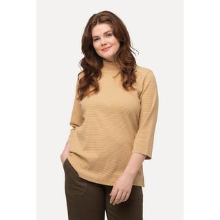 Ulla Popken  Shirt, Ringel, Stehkragen, Slim, 3/4-Arm, Biobaumwolle 