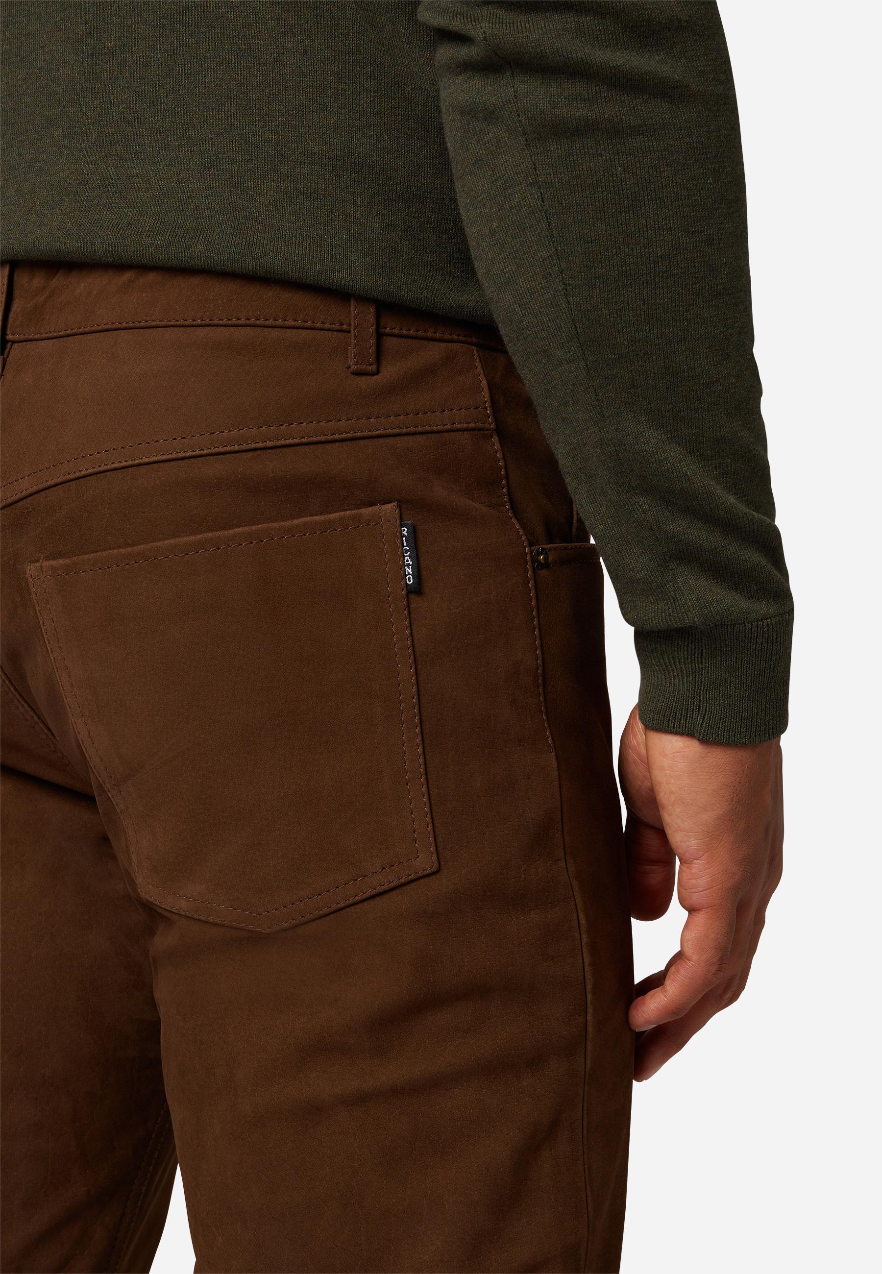 RICANO  Pantaloni in pelle da uomo RT-101 in stile 5 tasche e in robusto cuoio nubuck di bufalo - Taglio dritto 