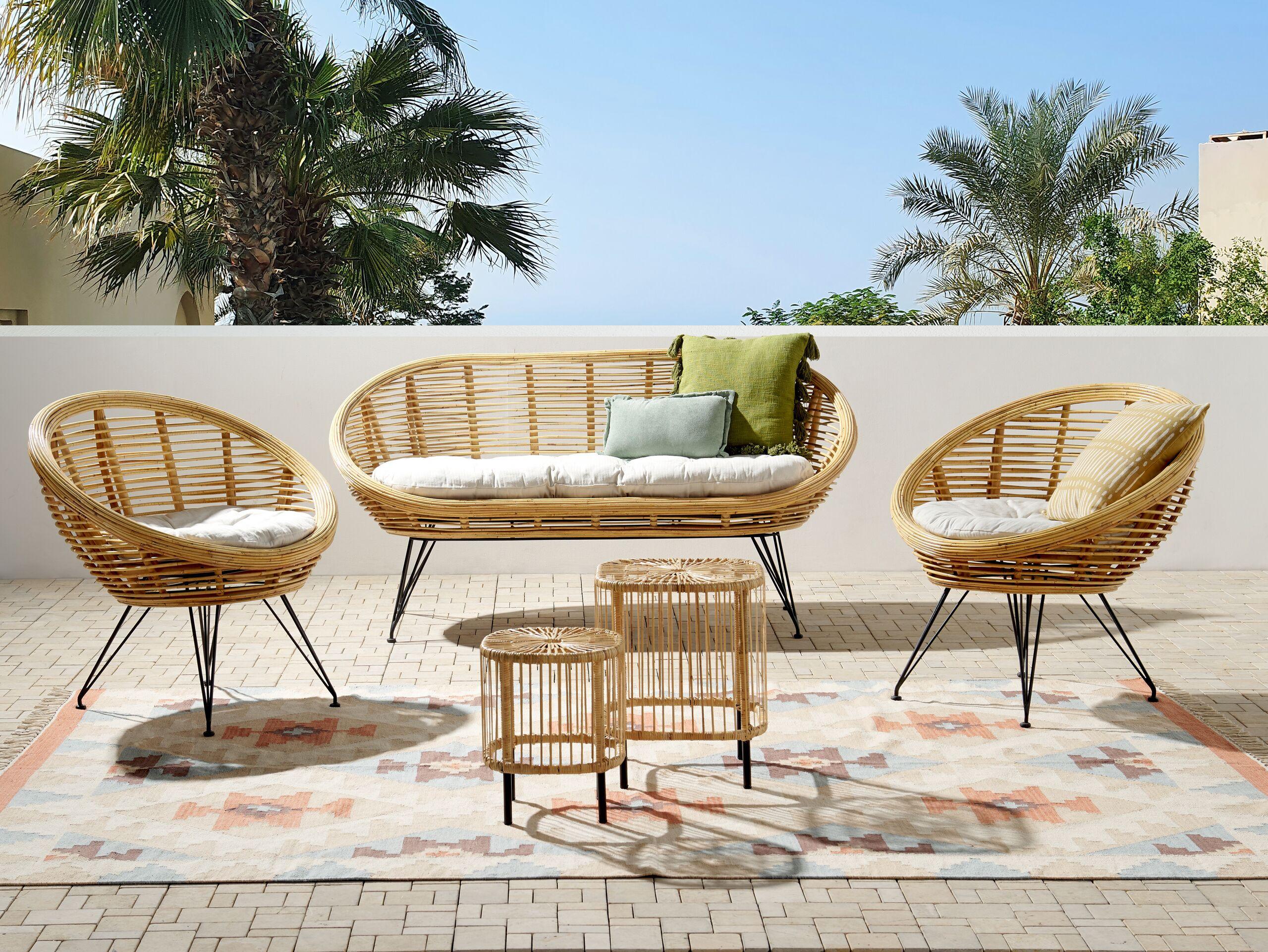 Beliani Lounge Set mit Tisch aus Rattan Boho MARATEA/CESENATICO  