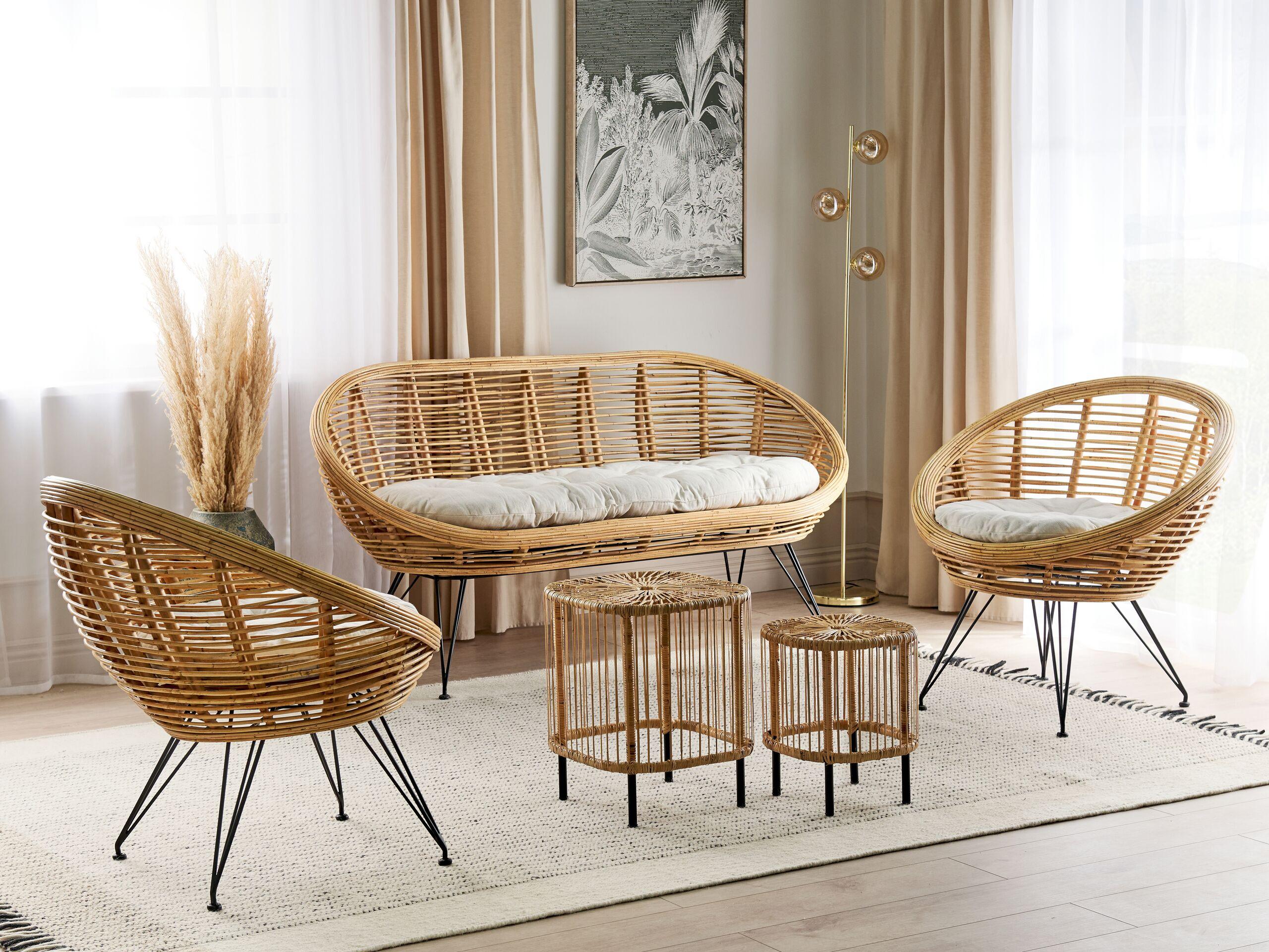 Beliani Lounge Set mit Tisch aus Rattan Boho MARATEA/CESENATICO  