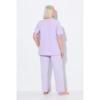 Ulla Popken Pigiama Rigato Scollo a V Mezza Manica  