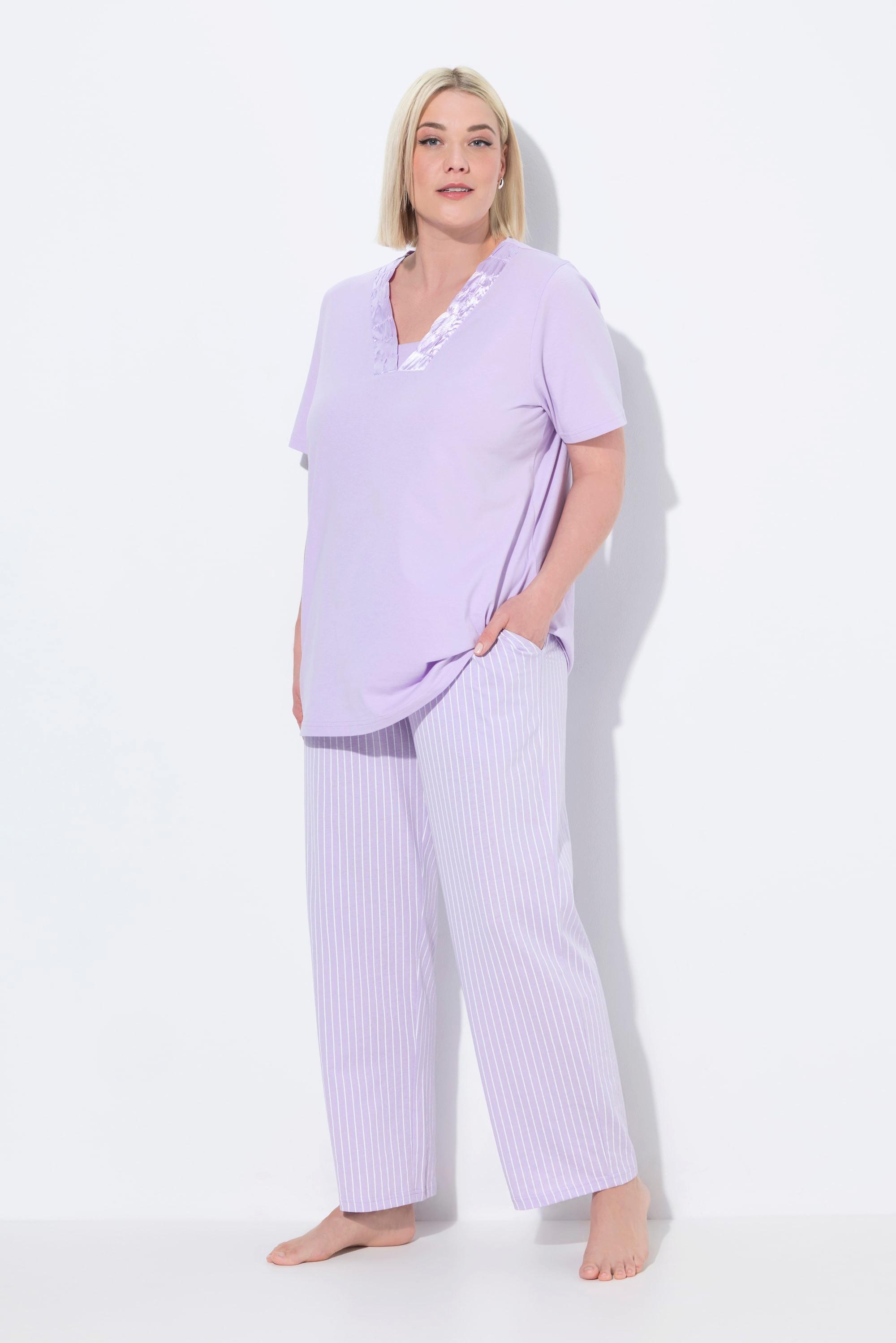 Ulla Popken Pigiama Rigato Scollo a V Mezza Manica  