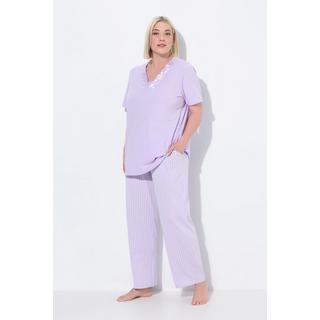 Ulla Popken Pigiama Rigato Scollo a V Mezza Manica  