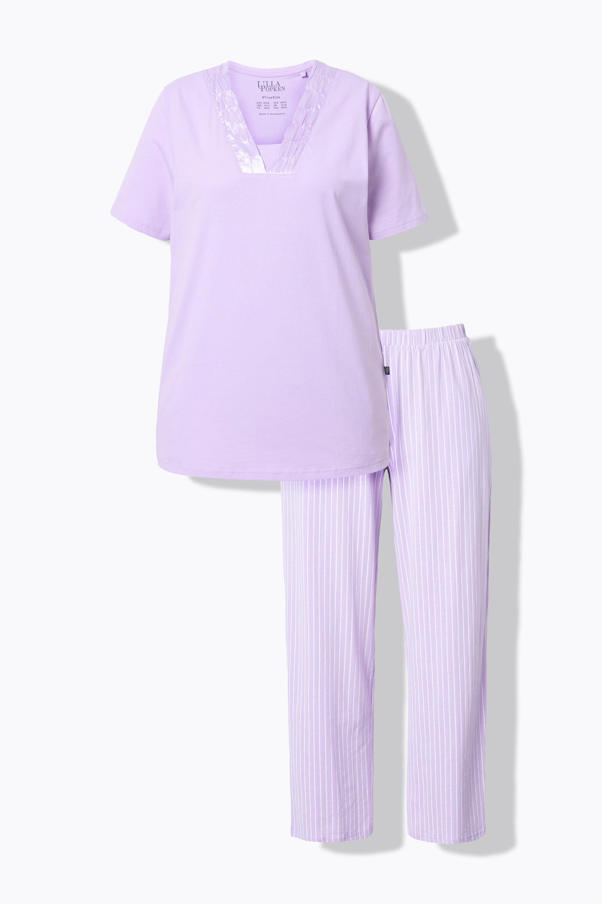 Ulla Popken Pigiama Rigato Scollo a V Mezza Manica  