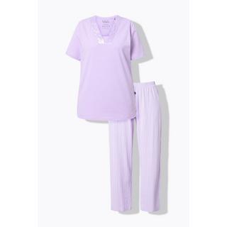 Ulla Popken Pigiama Rigato Scollo a V Mezza Manica  