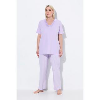 Ulla Popken Pigiama Rigato Scollo a V Mezza Manica  