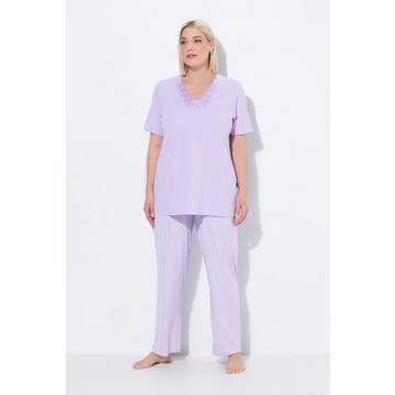 Pigiama a righe con scollo a V e mezze maniche