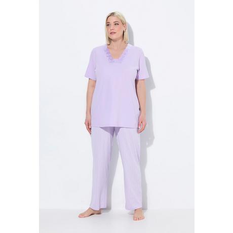 Ulla Popken Pigiama Rigato Scollo a V Mezza Manica  